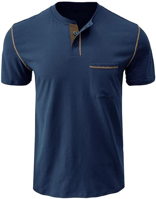 Men's Fashion Henley Shirt Classic Short/Long Sleeve Lightweight Button Cotton T-Shirt Casual Top