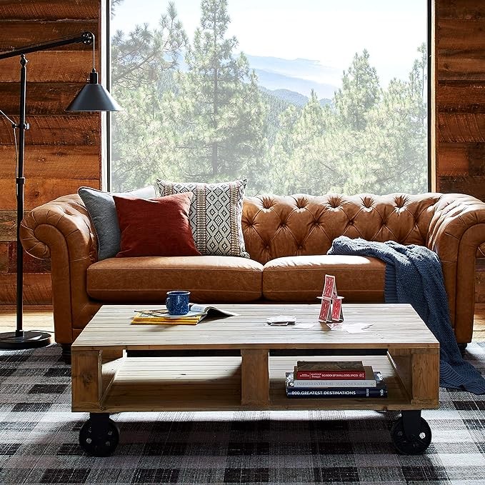 Amazon Brand - Stone & Beam Bradbury Chesterfield Tufted Leather Sofa Couch, 93", Cognac