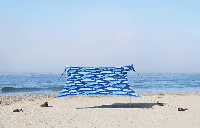 Neso Tents Gigante Beach Tent, 8 ft. tall, 11 x 11 ft., most portable beach shade, UPF 50+ sun protection, reinforced corners and cooler bag (Whale)
