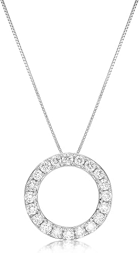 Lavari Jewelers 2/3 to 1 Carat Lab Grown Diamond Circle of Life Pendant Necklace for Women - 14k White Gold Pendant - 18 Inch Long Chain Necklace (G-H, SI1-SI2, I1-I2, 0.65 to 1 cttw) Spring Ring