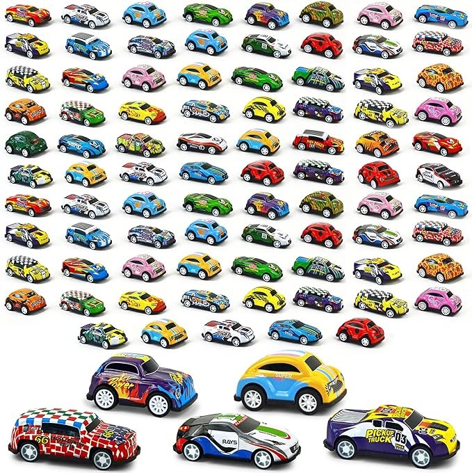 Vileafy 90Pack Bulk Mini Cars Party Favors for Kids 3-12 Years Old, Great Prize Box Toys for Kids Classroom, Treasure Box, and Goodie Bag Stuffers