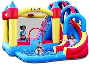 Giant Inflatable Bounce House with Water Slide,Wet and Dry Use,Basketball Hoop,Climbing Wall,Heavy Duty GFCI Blower,Bouncy Castle with Ball Pit