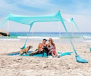 SUN NINJA Beach Tent Awning, UPF50+ Protection, Includes Sand Shovel, Ground Pegs and Stabilizer Rods, Outdoor Pop-up Beach Awning for Camping, Fishing, Backyard Entertaining or Picnics Visit SUN NINJ