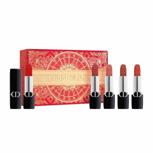 Dior Dior Rouge Dior Lipstick Velvet Finish Set Color 999 Bright Red + 720 Dry Pink + 217 Coral Pink + 228 Brown Red + 188 Earth Orange (5 x 1.5g)