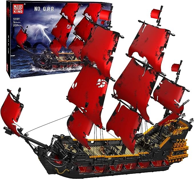 Mould King 13109 Queen Anna's Revenge Pirate Ship Model Building Blocks Kit, MOC Pirate Ship Building Sets, 3139 Pieces Large Red Set for Kids and Teens