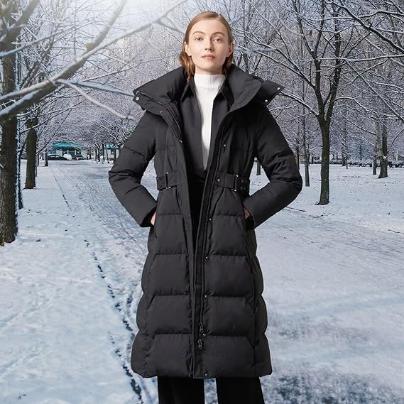 Women's Winter Long Down Jacket Hooded Removable Cap Waisted Thickened Warm Winter Jacket